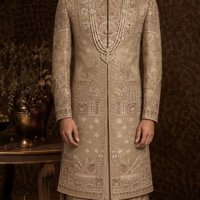Beige, Champagne, Gold Sherwani