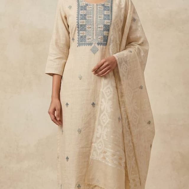 Beige and dusty blue Kurta Set
