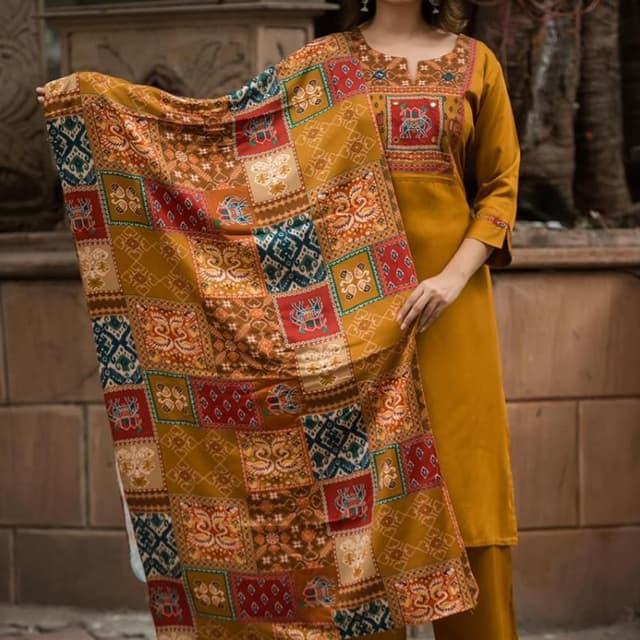 Mustard Yellow, Deep Red, Teal Blue, Off-white Kurta Set with Dupatta