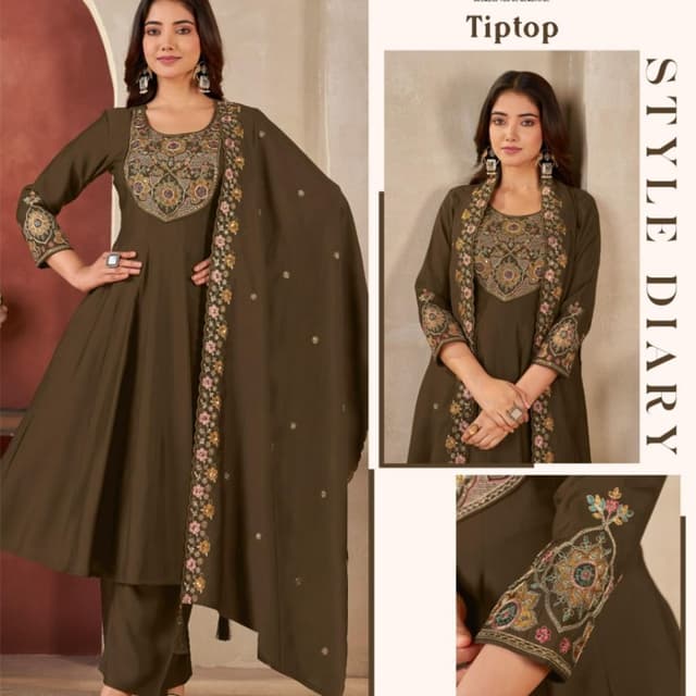 Olive Green, multi-colored thread embroidery Salwar Suit Set