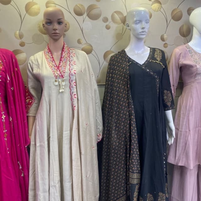 Beige and Pink (Left), Black and Gold (Right) Kurta Set with Dupatta