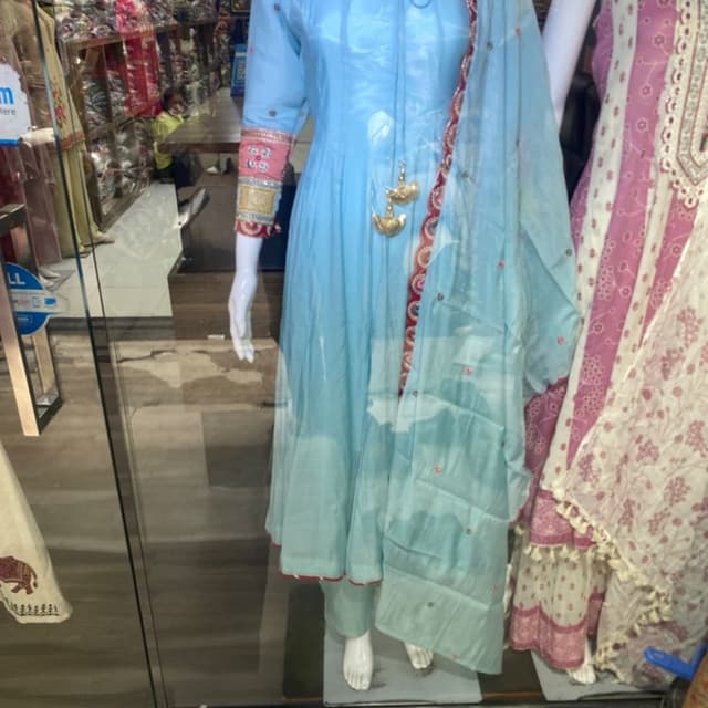 Sky blue base with pink and metallic gold accents Anarkali Suit Set