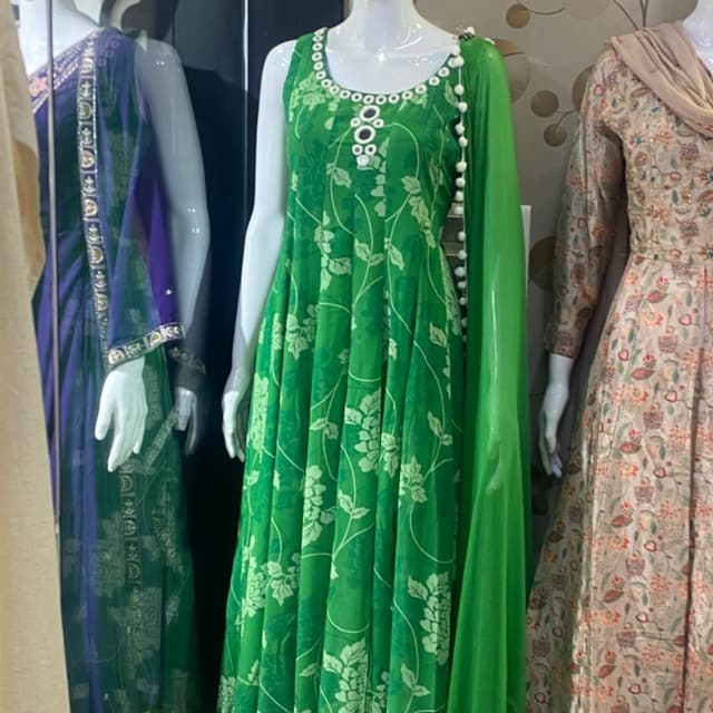 Emerald green and light lime green Anarkali Dress