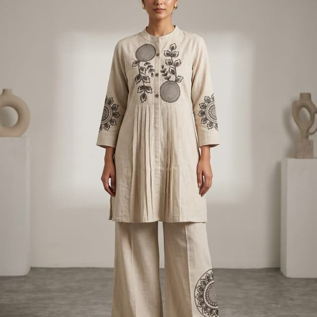 Beige and black Kurta Set