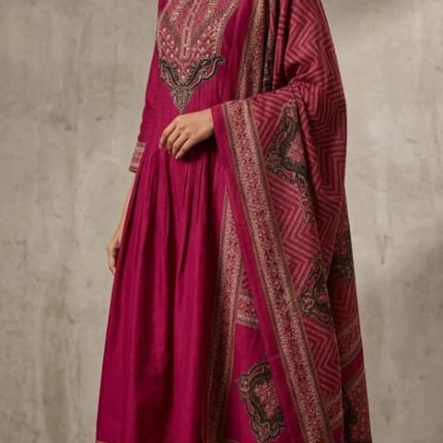 Magenta, Maroon, and Black Kurta Set with Dupatta