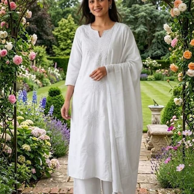 Solid White Kurta Set with Dupatta