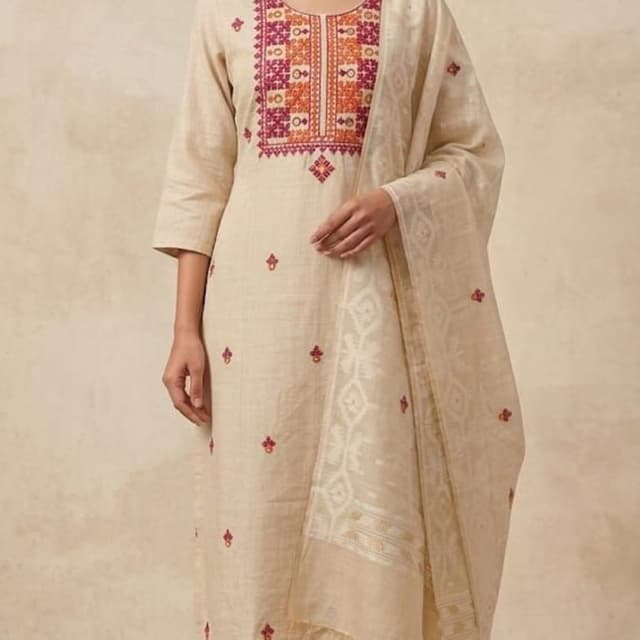 Beige, Off-white, Maroon, Orange Kurta Set