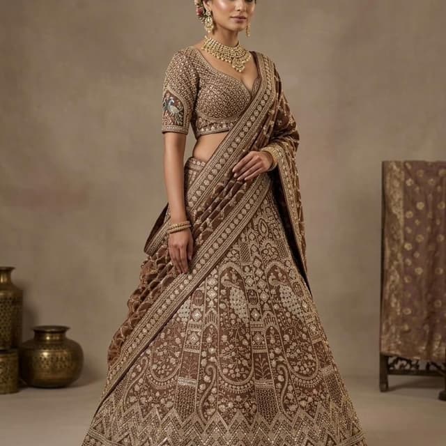 Brown and Gold Lehenga Choli