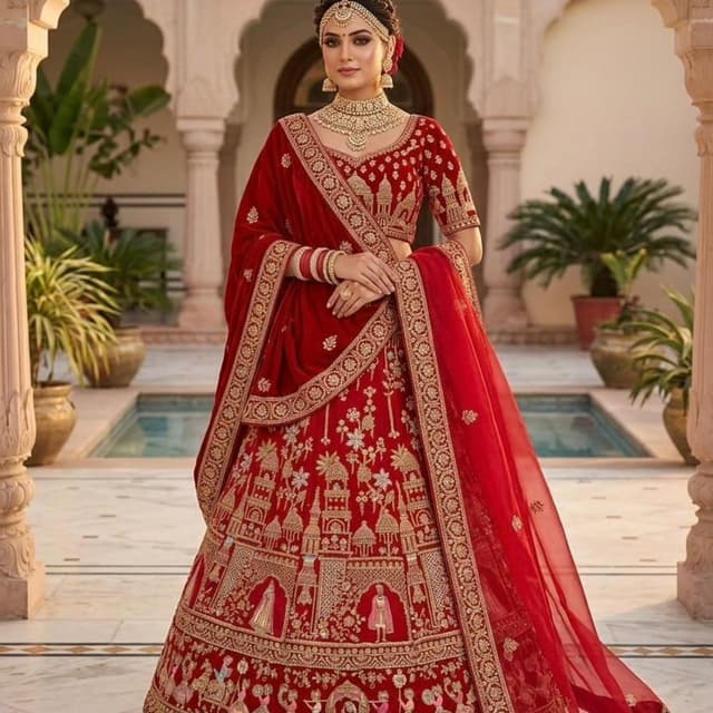 Deep Red and Gold Lehenga Choli