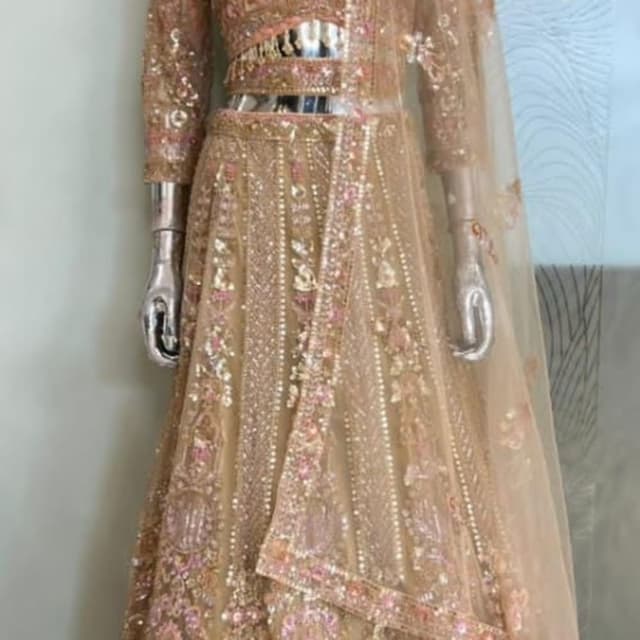 Beige, Gold, and Dusty Pink Lehenga Choli