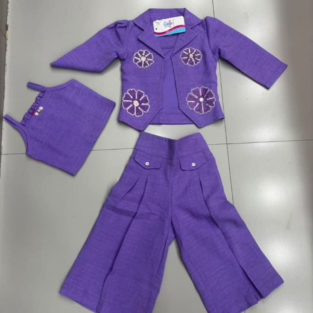 Solid purple Three-piece suit (jacket, top, and wide-leg trousers)