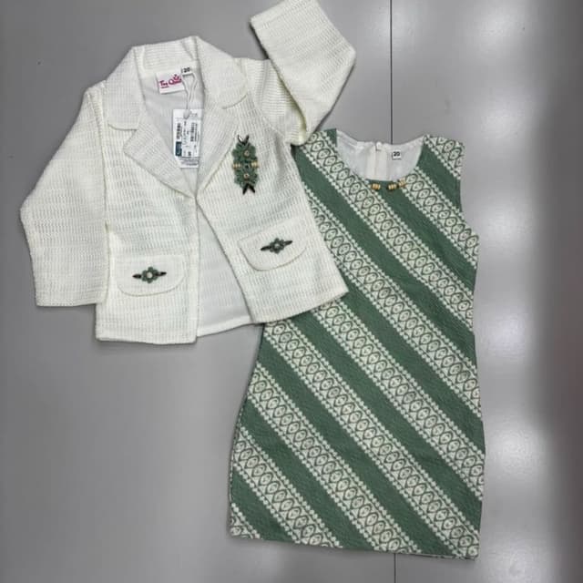 Off-white and sage green Dress and Blazer Set