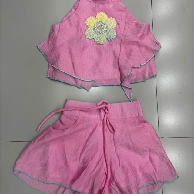 Bubblegum pink with yellow and light blue accents Shorts set