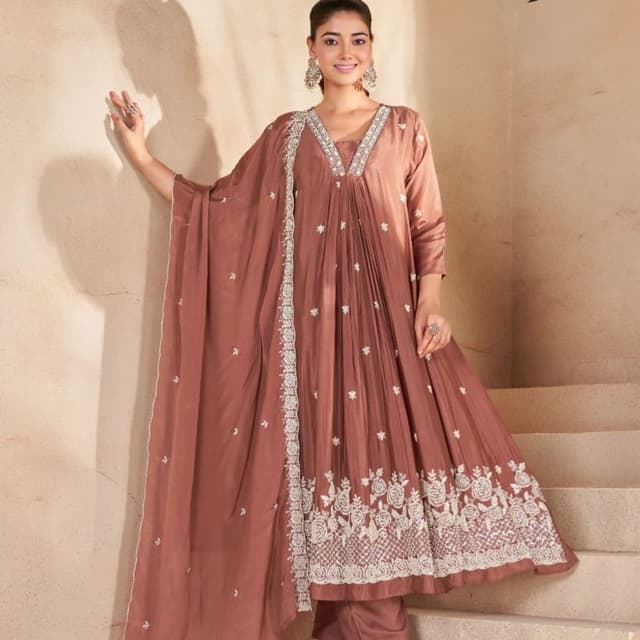 Dusty Rose, Mauve Anarkali Suit Set