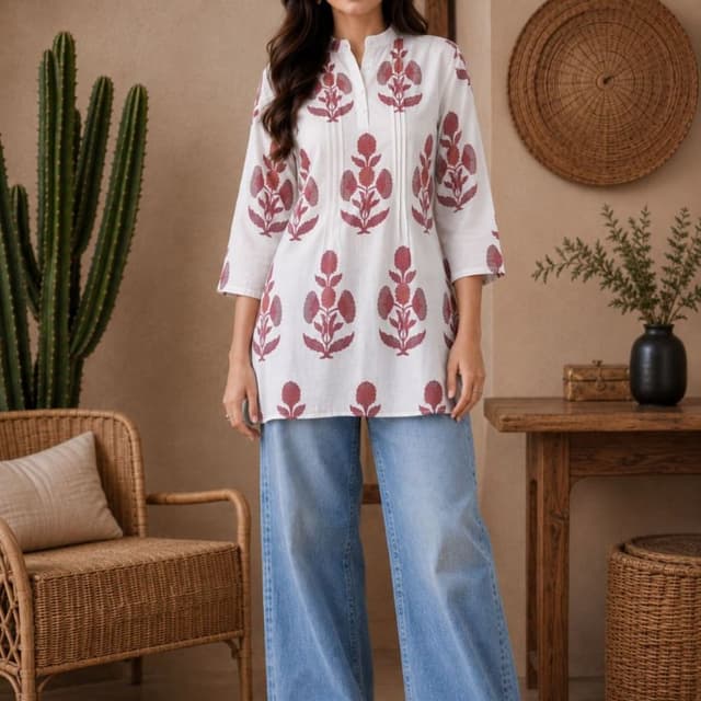 White and Maroon/Rust Kurti