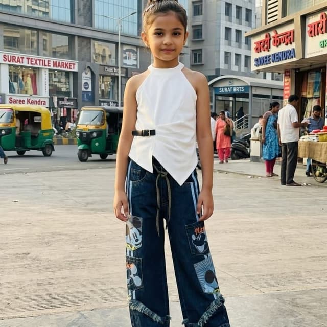 White, Navy Blue, Light Blue, Black Top and Jeans Set
