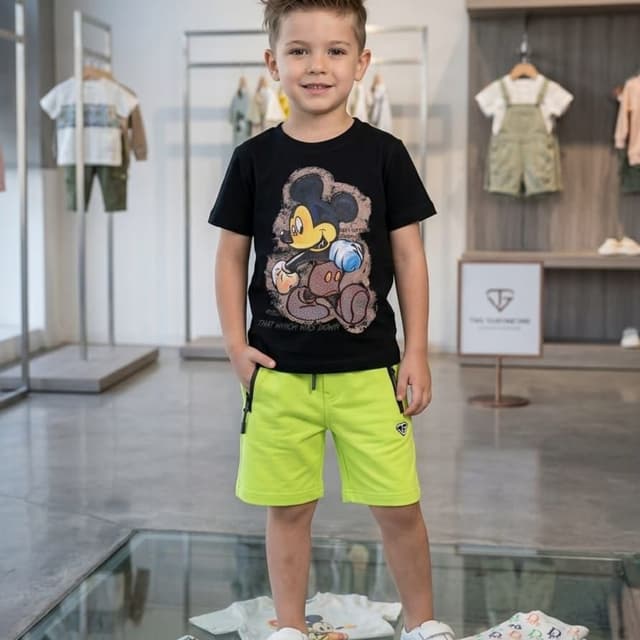 Black, Neon Green T-shirt and shorts set