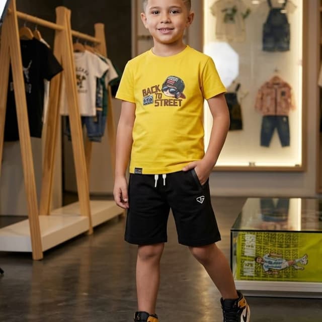 Yellow and Black T-shirt and shorts set