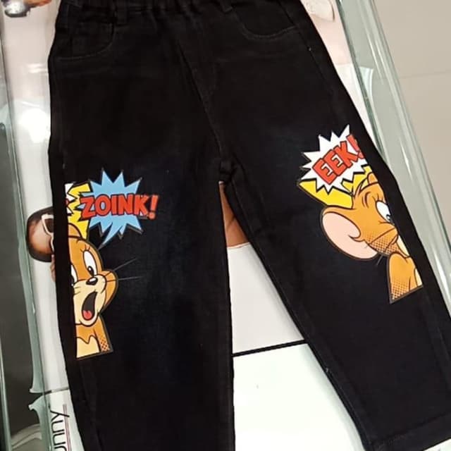 Black with orange, yellow, and white character accents Jeans