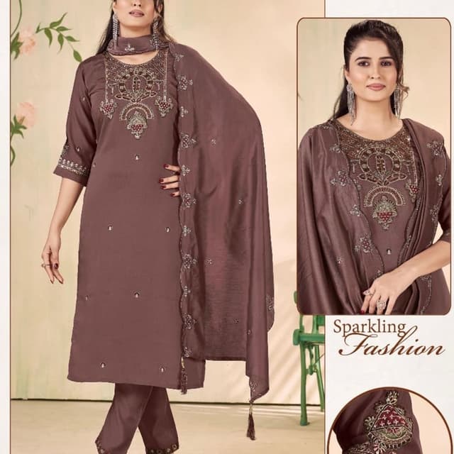 Deep mocha brown, dusty rose accents Salwar Kameez Suit