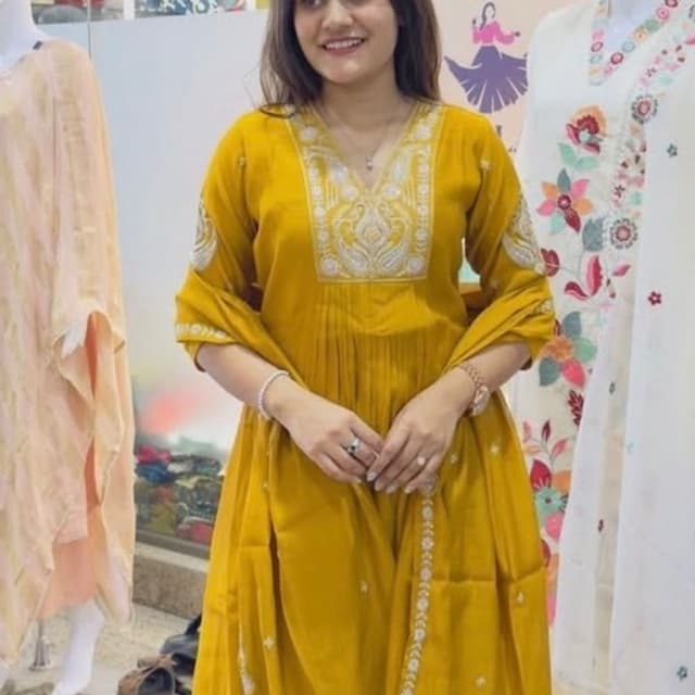 Mustard Yellow and White Kurta Set with Dupatta