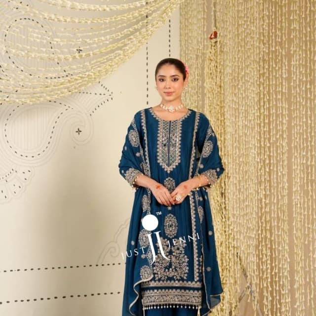 Deep Teal with Silver embroidery Salwar Kameez Set