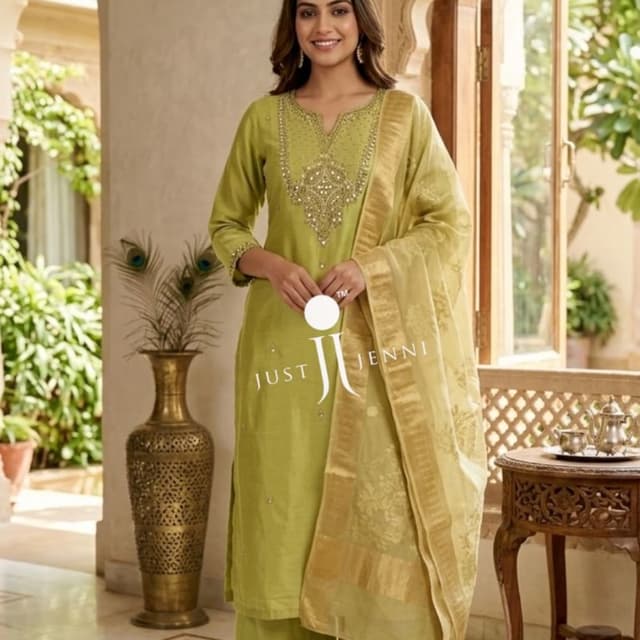 Olive green, gold Salwar Suit Set