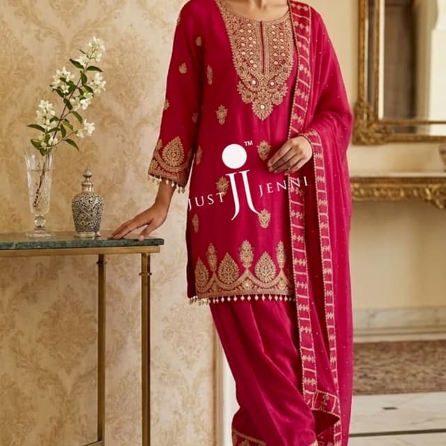 Magenta pink with gold embroidery Salwar Kameez Set