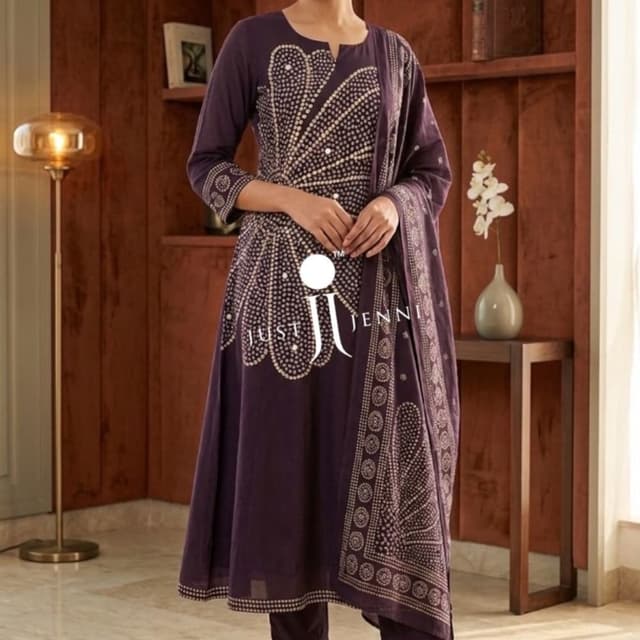 Deep purple and gold Kurta Set with Dupatta