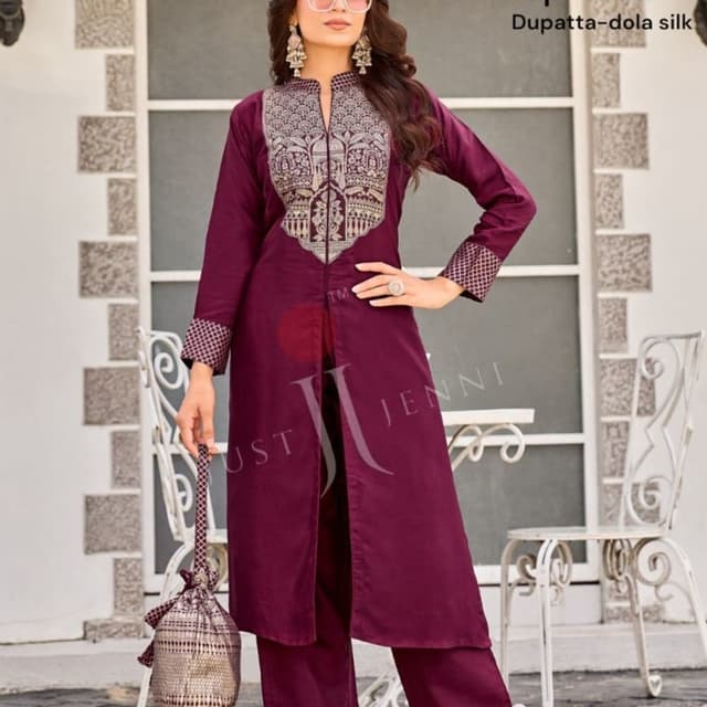 Deep Plum / Wine Kurta Set with Trousers