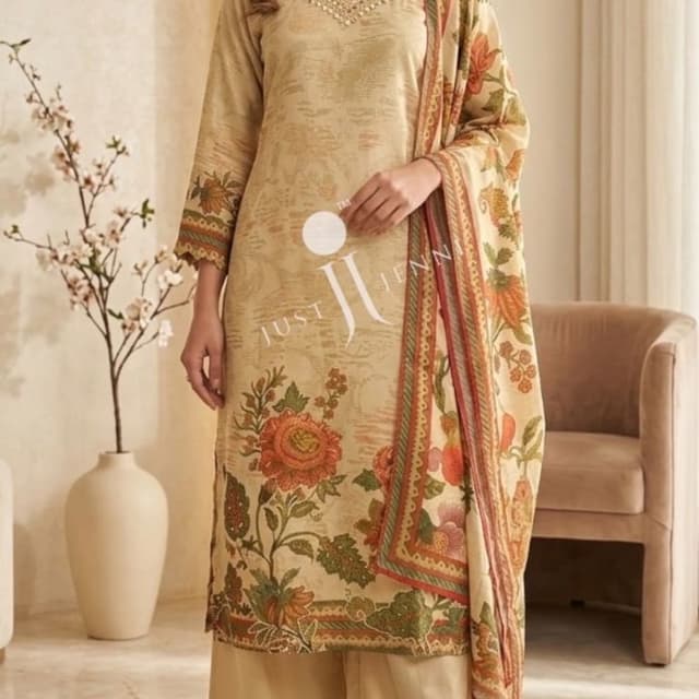 Beige, Gold, Rust Orange, Olive Green Salwar Kameez Suit Set