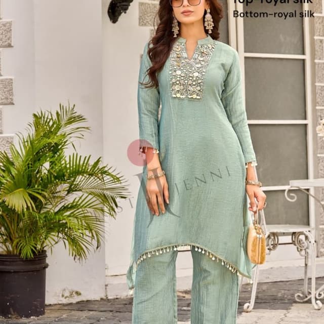 Sage green, Monochromatic Kurta set with pants