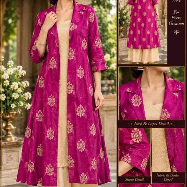 Magenta and Beige Jacket with Palazzo Suit
