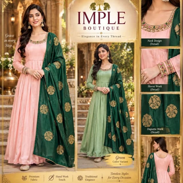 Sage Green and Emerald Green with Gold accents Anarkali Suit Set