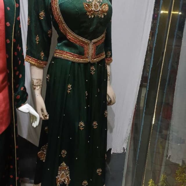Emerald Green, Gold, Copper, Red Anarkali Suit