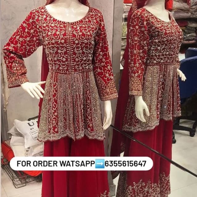 Deep Red and Gold Sharara Set