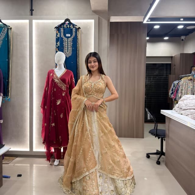 Gold, Champagne, Off-White Lehenga Choli