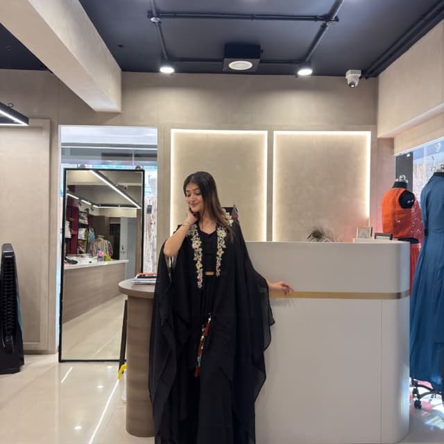 Black with multi-colored floral embroidery Kaftan set