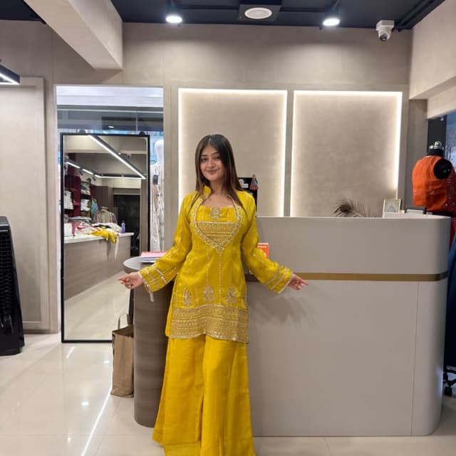 Bright Yellow Sharara Set
