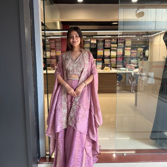 Mauve and silver Lehenga Choli with Cape