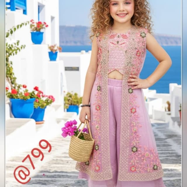 Soft pink, lavender, and beige accents Indo-Western Co-ord Set with long jacket