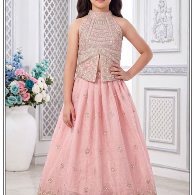 Pastel Pink and Gold Lehenga Choli