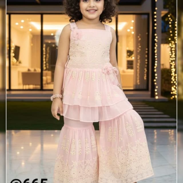 Soft pastel pink with subtle gold accents Sharara Set