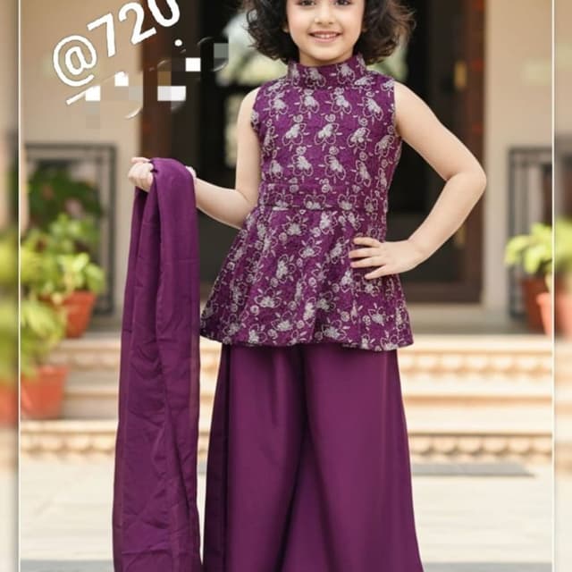 Wine, Purple, Silver Peplum Top and Palazzo Set with Dupatta