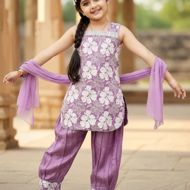 Lavender and White Salwar Kameez Set