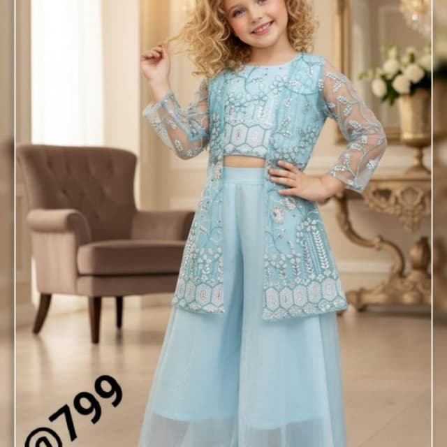 Pastel sky blue with silver accents Indo-Western Co-ord Set with Shrug