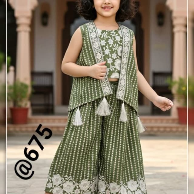 Olive green and white Lehenga Choli with Jacket