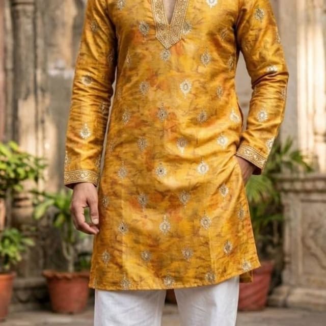 Mustard Yellow with hints of orange and gold Kurta
