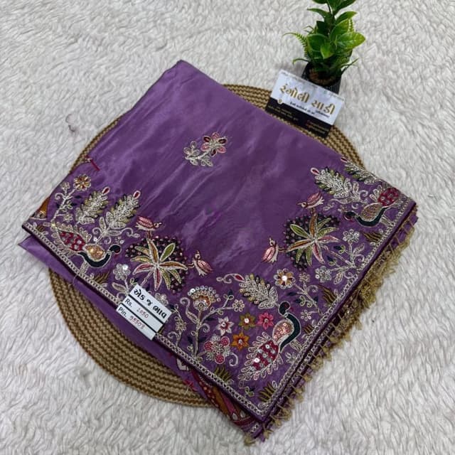 Purple, multicolored embroidery Saree