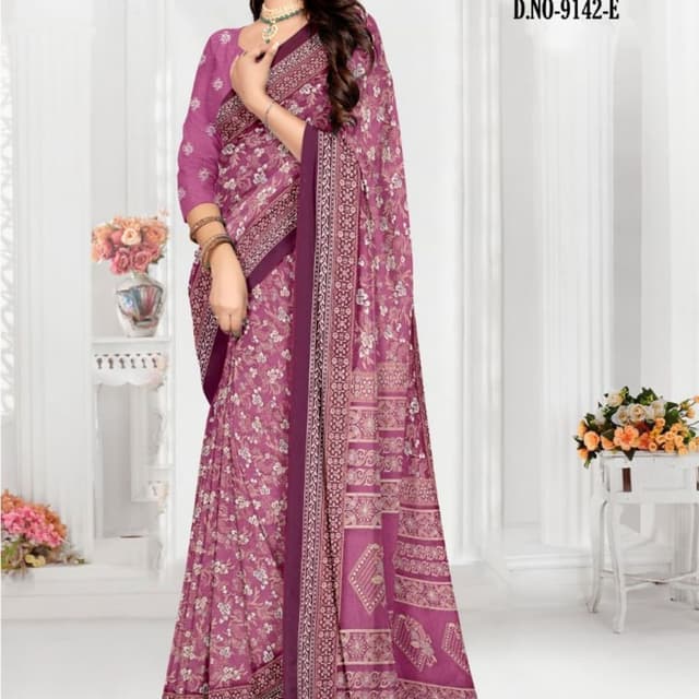 Mauve, Dark Plum, Off-white Saree